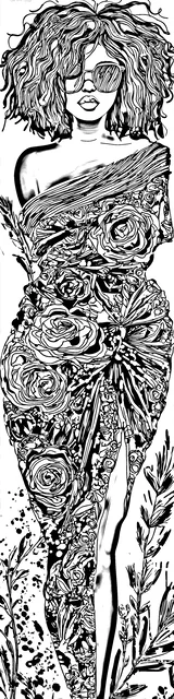 Free colorable bookmarks of a woman in a gathered dress